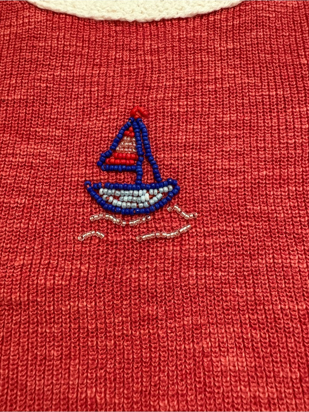 Free People Shelly Sweater Tank Red Beaded Sailboat Crop Knit Top NWT, Medium - Picture 6 of 8